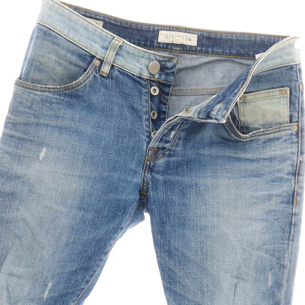 【中古】シビリア SIVIGLIA クラッシュ＆リペア加工 ストレッチ コットン デニムパンツ ブルー【 30 】【 状態ランクD 】【 メンズ 】