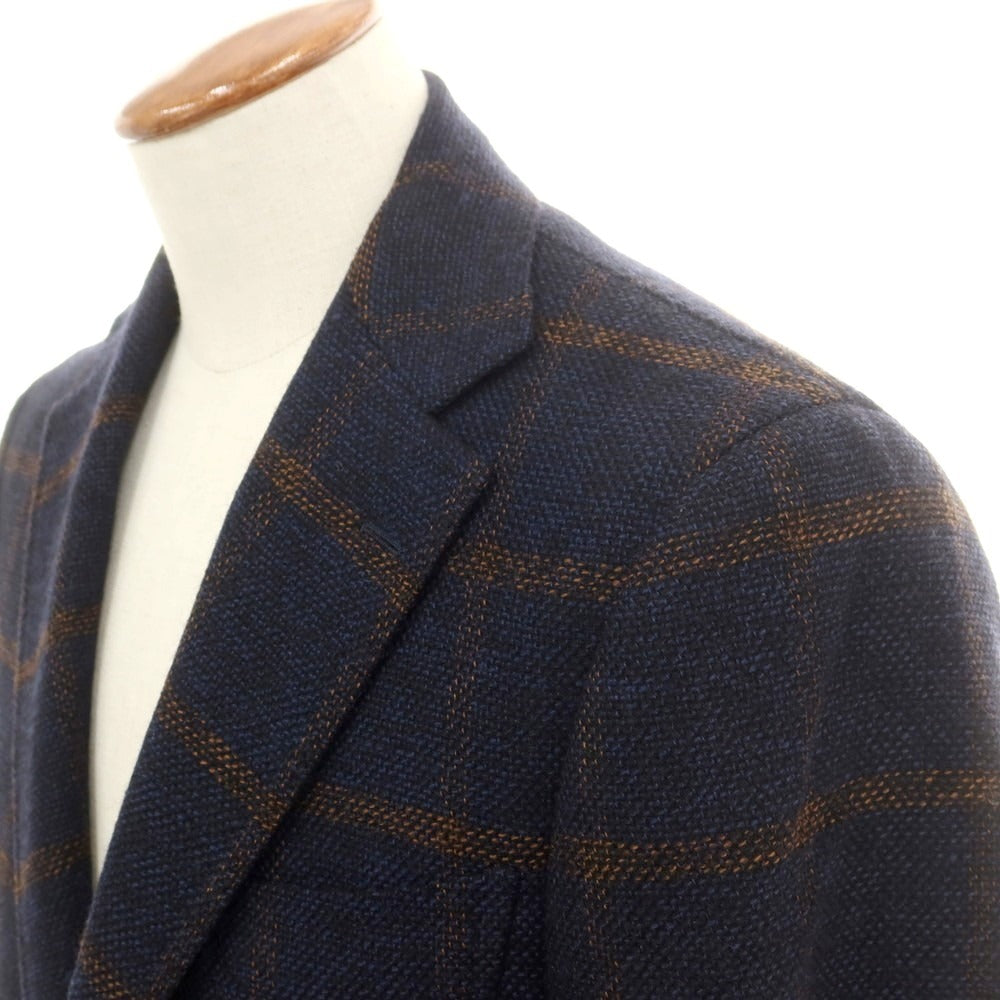 【中古】リングヂャケット RING JACKET NEW BALLOON ツイードウール チェック テーラードジャケット ネイビーxオレンジブラウン【 46 】【 状態ランクA 】【 メンズ 】