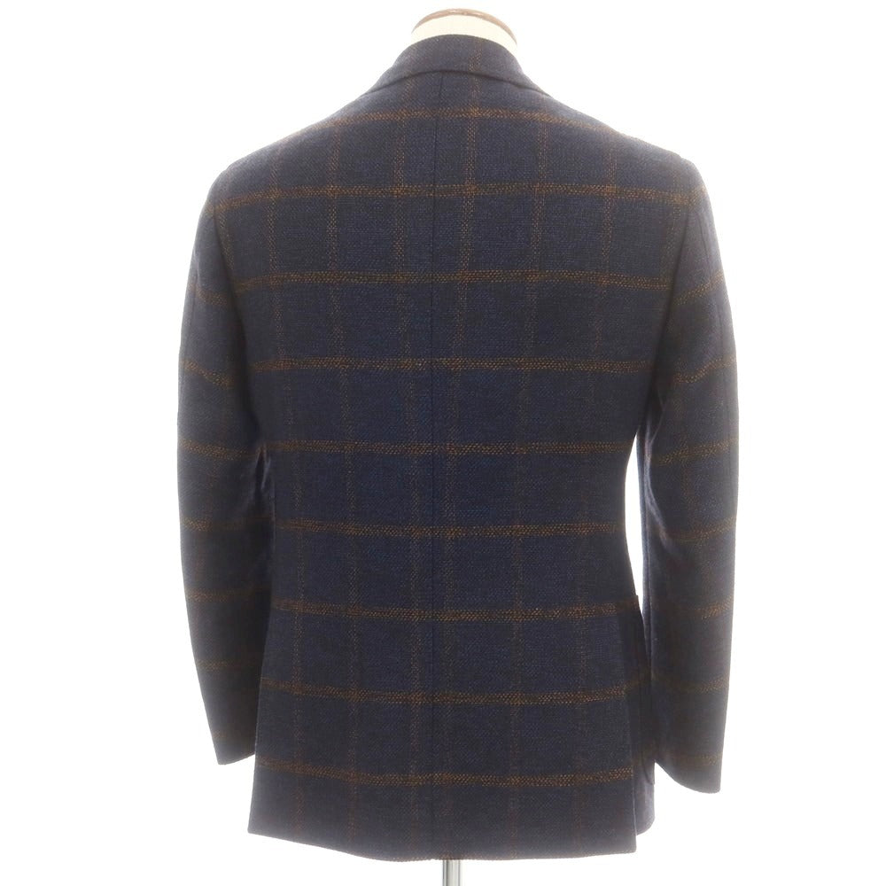 【中古】リングヂャケット RING JACKET NEW BALLOON ツイードウール チェック テーラードジャケット ネイビーxオレンジブラウン【 46 】【 状態ランクA 】【 メンズ 】