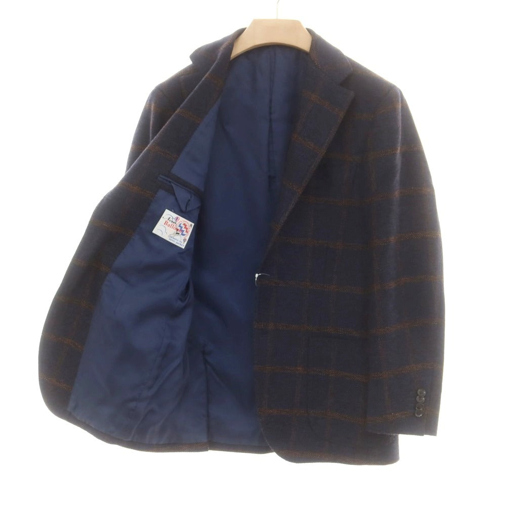 【中古】リングヂャケット RING JACKET NEW BALLOON ツイードウール チェック テーラードジャケット ネイビーxオレンジブラウン【 46 】【 状態ランクA 】【 メンズ 】