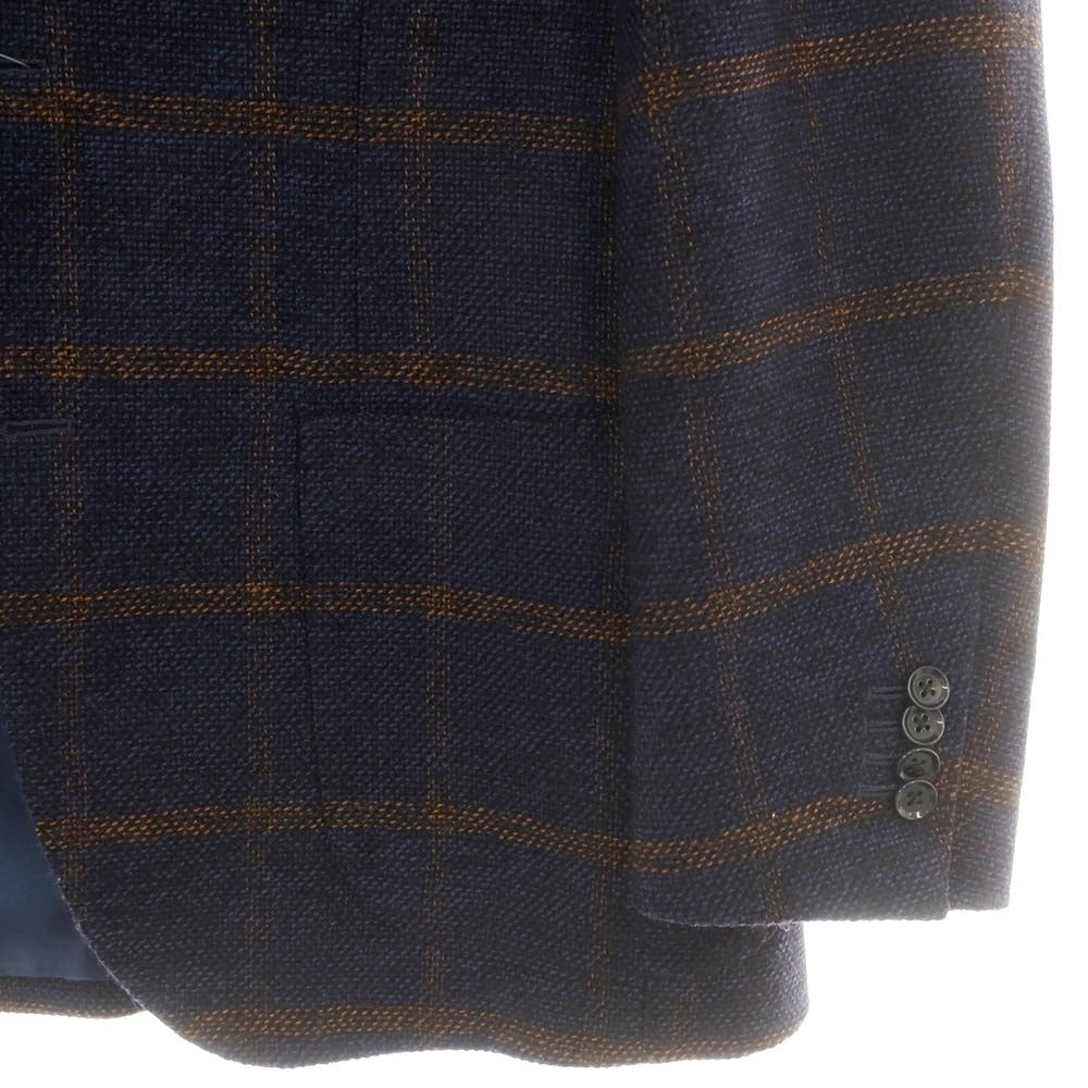 【中古】リングヂャケット RING JACKET NEW BALLOON ツイードウール チェック テーラードジャケット ネイビーxオレンジブラウン【 46 】【 状態ランクA 】【 メンズ 】