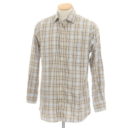 【中古】ハケットロンドン HACKETT LONDON コットン チェック セミワイドカラー カジュアルシャツ ダークベージュxライトブルー【 S 】【 状態ランクA 】【 メンズ 】