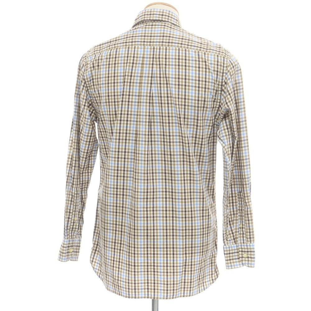 【中古】ハケットロンドン HACKETT LONDON コットン チェック セミワイドカラー カジュアルシャツ ダークベージュxライトブルー【サイズS】【 状態ランクA 】【 メンズ 】[CPD]