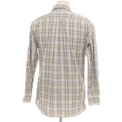 【中古】ハケットロンドン HACKETT LONDON コットン チェック セミワイドカラー カジュアルシャツ ダークベージュxライトブルー【 S 】【 状態ランクA 】【 メンズ 】