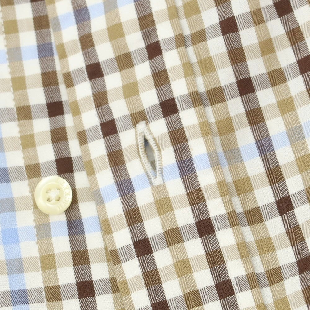 【中古】ハケットロンドン HACKETT LONDON コットン チェック セミワイドカラー カジュアルシャツ ダークベージュxライトブルー【サイズS】【 状態ランクA 】【 メンズ 】[CPD]