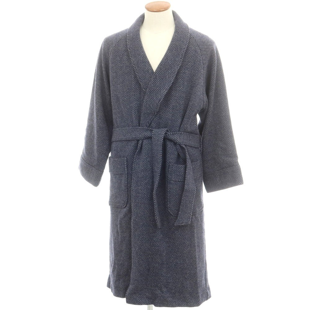 【中古】アクアスキュータム Aquascutum ウールカシミヤ ヘリンボーン ショールカラー ガウンコート ネイビー系【 M 】【 状態ランクB 】【 メンズ 】
