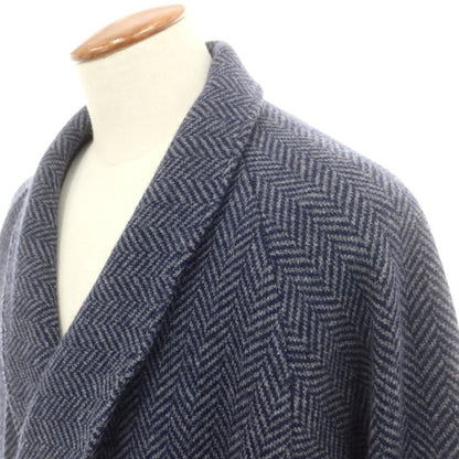 【中古】アクアスキュータム Aquascutum ウールカシミヤ ヘリンボーン ショールカラー ガウンコート ネイビー系【 M 】【 状態ランクB 】【 メンズ 】