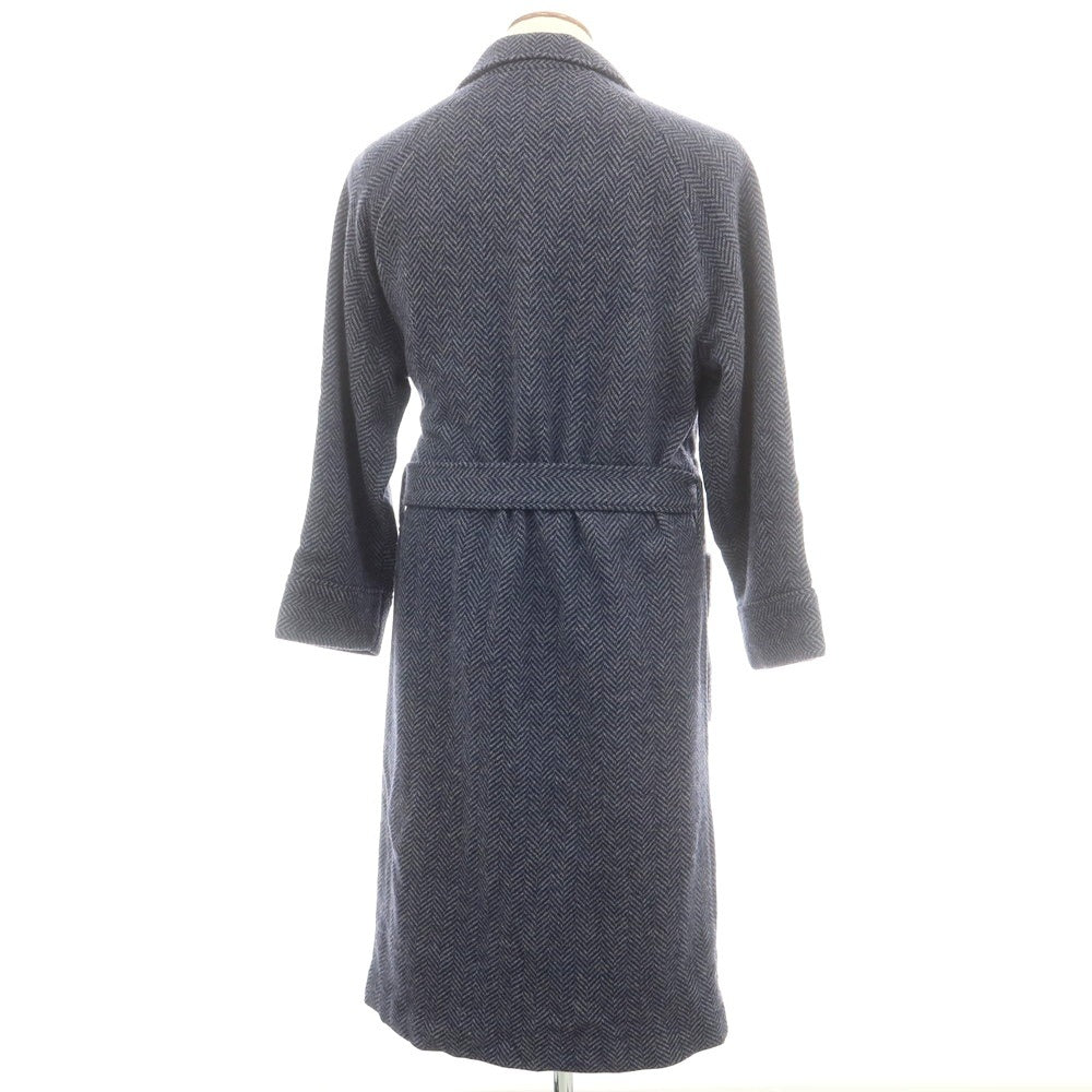 【中古】アクアスキュータム Aquascutum ウールカシミヤ ヘリンボーン ショールカラー ガウンコート ネイビー系【 M 】【 状態ランクB 】【 メンズ 】