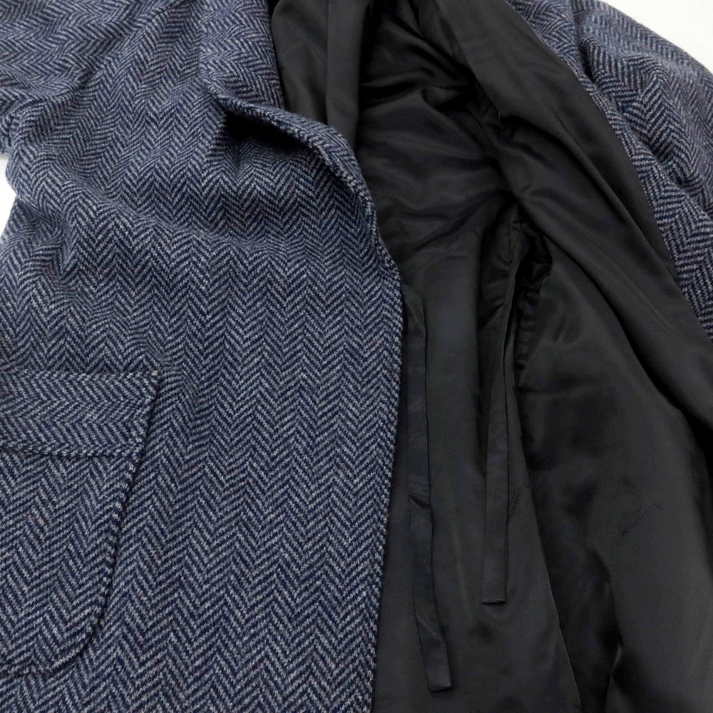 【中古】アクアスキュータム Aquascutum ウールカシミヤ ヘリンボーン ショールカラー ガウンコート ネイビー系【 M 】【 状態ランクB 】【 メンズ 】