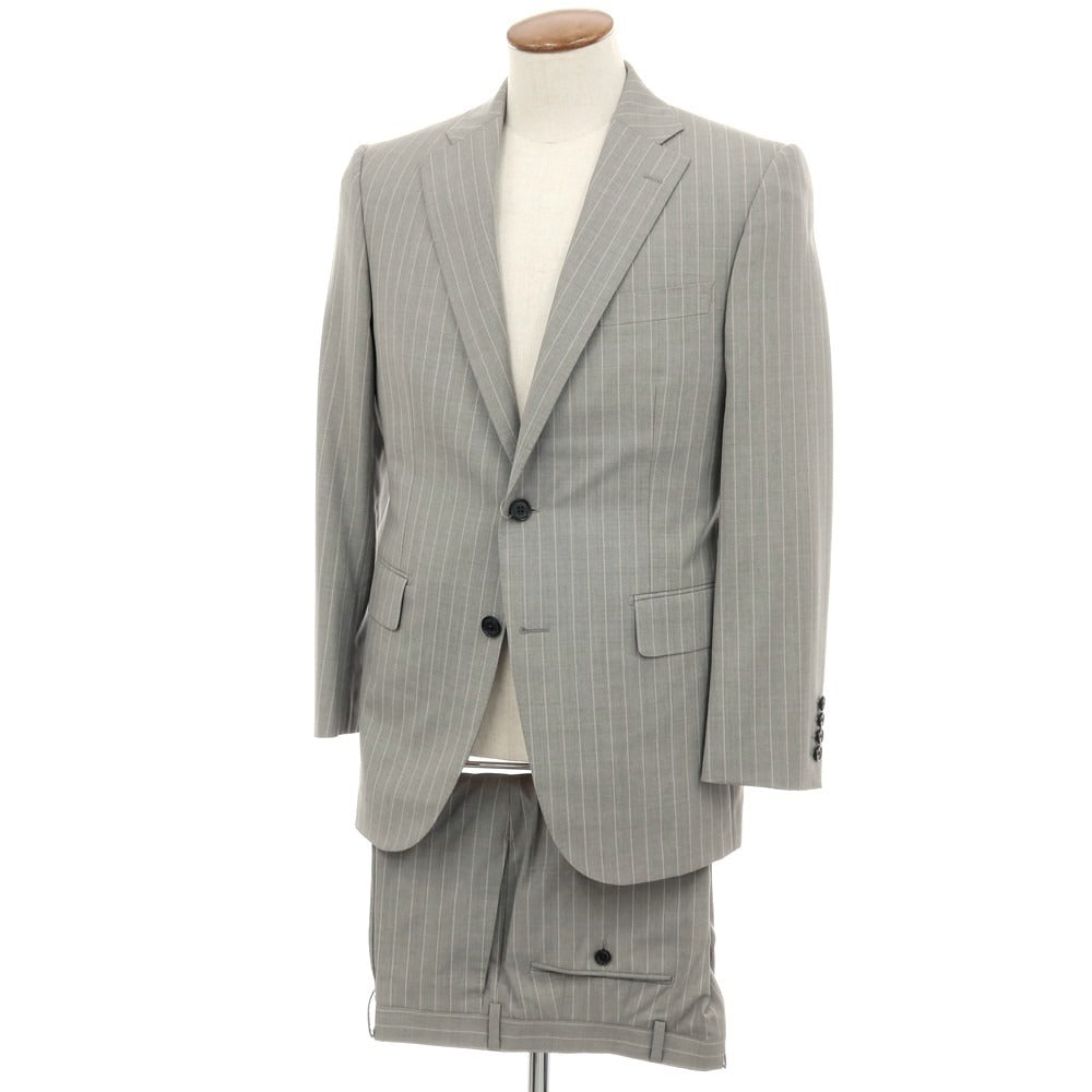 【中古】チェスターバリー Chester Barrie ウール ストライプ 2つボタンスーツ ライトグレー【サイズD7-36】【 状態ランクB 】【 メンズ 】[DPD]