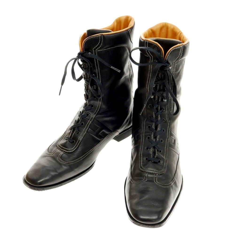 【中古】エルメス HERMES レザー ロングブーツ ブラック【 41 1/2 】【 状態ランクB 】【 メンズ 】