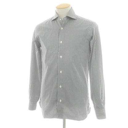 【中古】バルバ ダンディライフ BARBA DANDY LIFE コットン ストライプ ワイドカラー ドレスシャツ ブラックxホワイト【 38 】【 状態ランクA 】【 メンズ 】