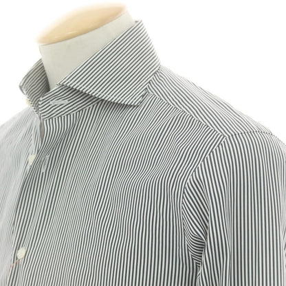 【中古】バルバ ダンディライフ BARBA DANDY LIFE コットン ストライプ ワイドカラー ドレスシャツ ブラックxホワイト【 38 】【 状態ランクA 】【 メンズ 】