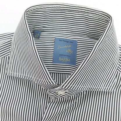 【中古】バルバ ダンディライフ BARBA DANDY LIFE コットン ストライプ ワイドカラー ドレスシャツ ブラックxホワイト【 38 】【 状態ランクA 】【 メンズ 】