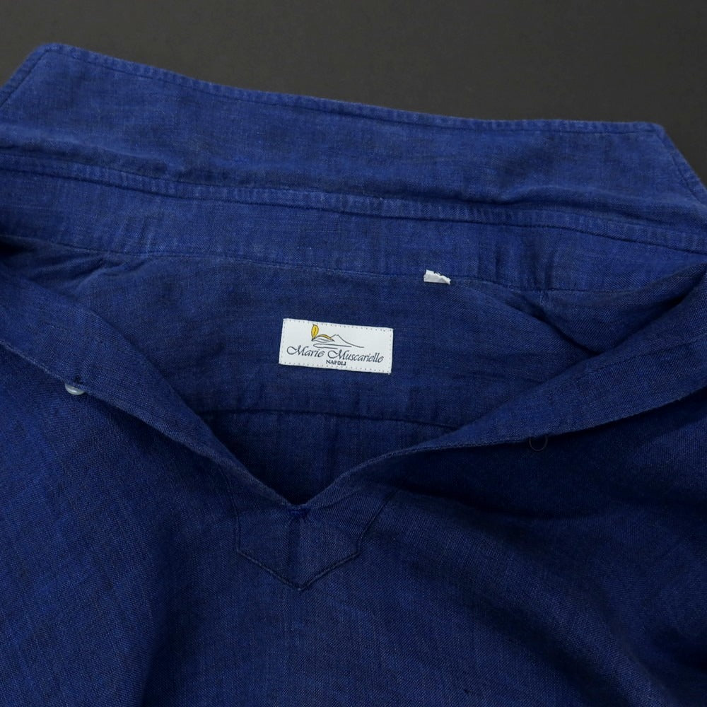【中古】マリオ ムスカリエッロ Mario Muscariello リネン カプリシャツ ダークブルー【サイズS】【 状態ランクC 】【 メンズ 】