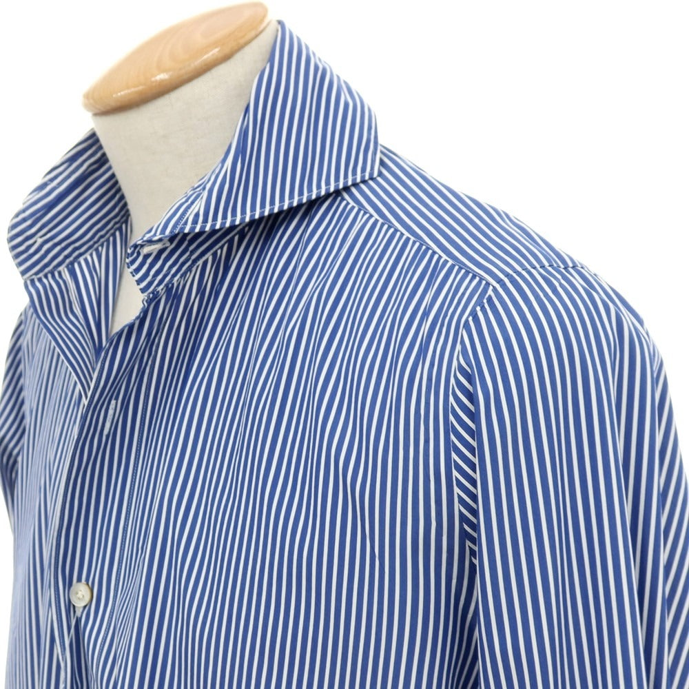 【中古】フィナモレ Finamore コットンポリエステルポリウレタン ストライプ カッタウェイ カジュアルシャツ ライトネイビーxホワイト【サイズ38】【 状態ランクB 】【 メンズ 】