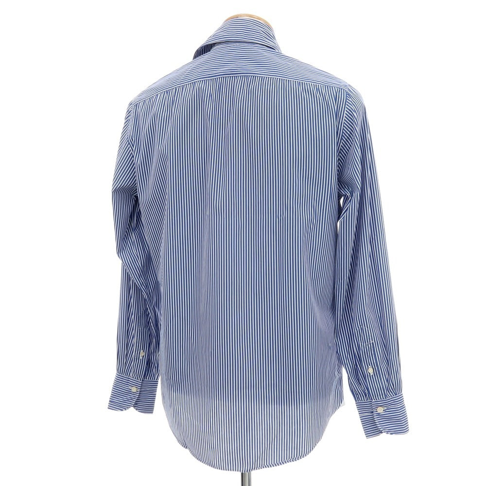 【中古】フィナモレ Finamore コットンポリエステルポリウレタン ストライプ カッタウェイ カジュアルシャツ ライトネイビーxホワイト【サイズ38】【 状態ランクB 】【 メンズ 】