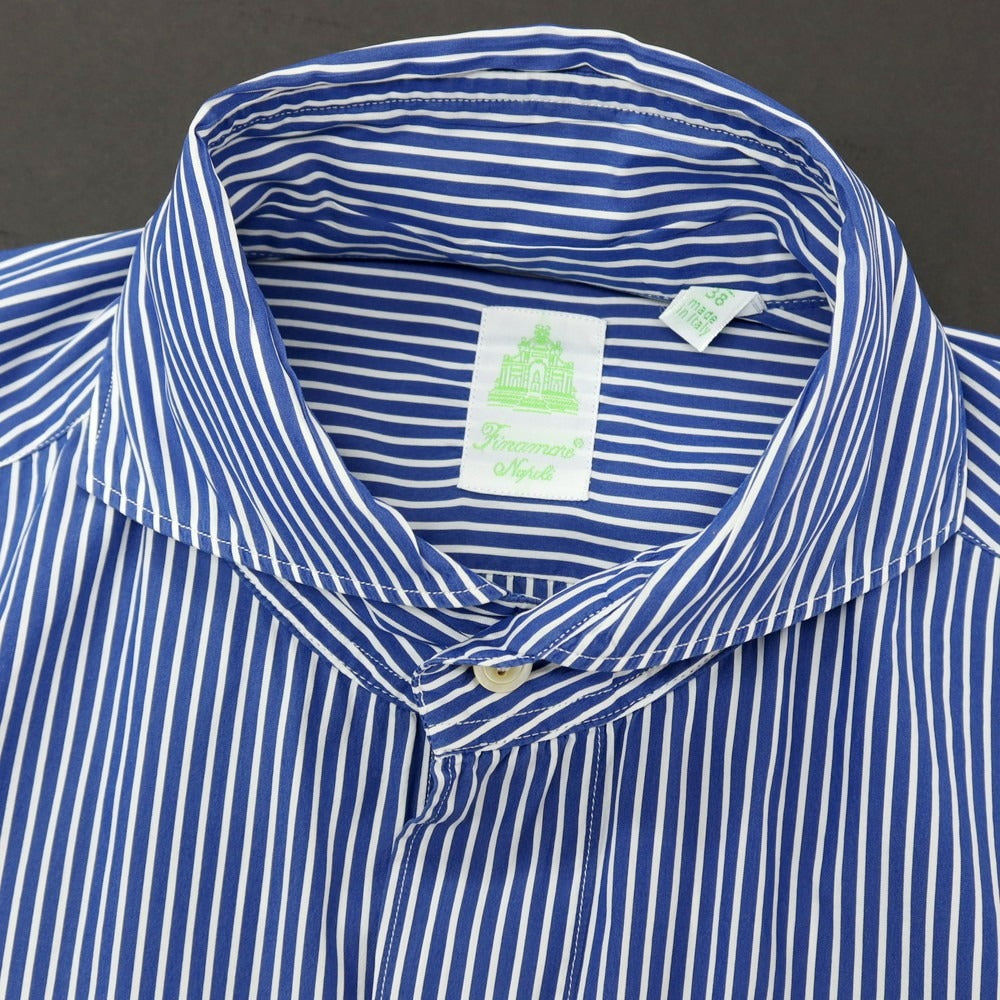 【中古】フィナモレ Finamore コットンポリエステルポリウレタン ストライプ カッタウェイ カジュアルシャツ ライトネイビーxホワイト【サイズ38】【 状態ランクB 】【 メンズ 】