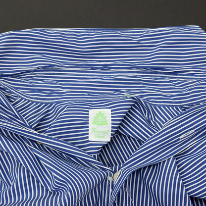 【中古】フィナモレ Finamore コットンポリエステルポリウレタン ストライプ カッタウェイ カジュアルシャツ ライトネイビーxホワイト【サイズ38】【 状態ランクB 】【 メンズ 】