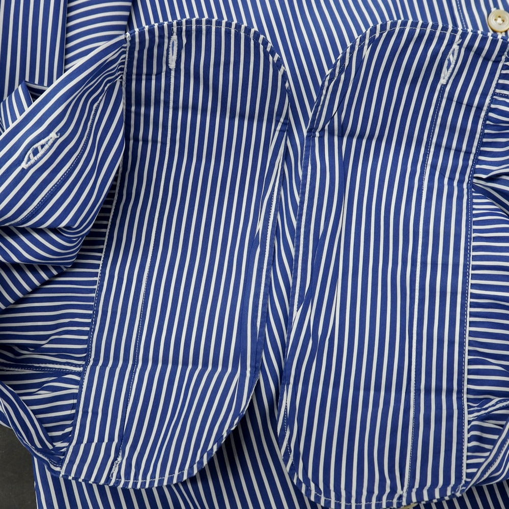 【中古】フィナモレ Finamore コットンポリエステルポリウレタン ストライプ カッタウェイ カジュアルシャツ ライトネイビーxホワイト【サイズ38】【 状態ランクB 】【 メンズ 】