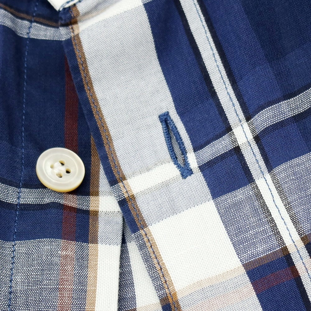 【中古】フィナモレ Finamore コットンリネン チェック セミワイドカラー カジュアルシャツ ネイビー【サイズS】【 状態ランクB 】【 メンズ 】