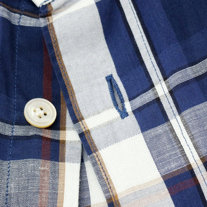 【中古】フィナモレ Finamore コットンリネン チェック セミワイドカラー カジュアルシャツ ネイビー【サイズS】【 状態ランクB 】【 メンズ 】