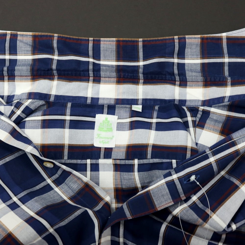 【中古】フィナモレ Finamore コットンリネン チェック セミワイドカラー カジュアルシャツ ネイビー【サイズS】【 状態ランクB 】【 メンズ 】