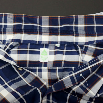 【中古】フィナモレ Finamore コットンリネン チェック セミワイドカラー カジュアルシャツ ネイビー【サイズS】【 状態ランクB 】【 メンズ 】