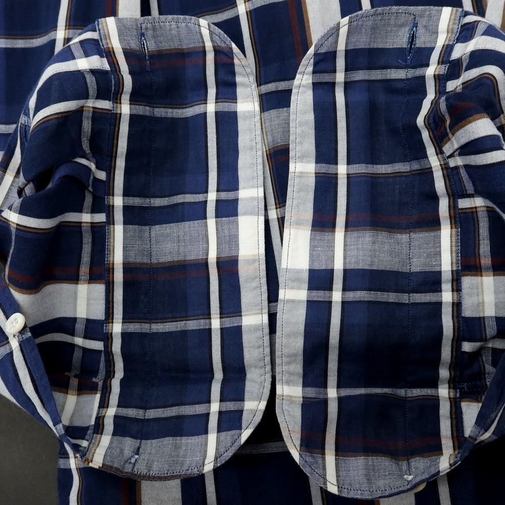 【中古】フィナモレ Finamore コットンリネン チェック セミワイドカラー カジュアルシャツ ネイビー【サイズS】【 状態ランクB 】【 メンズ 】