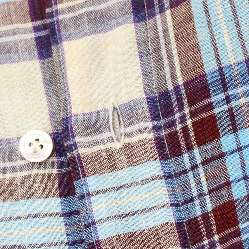 【中古】フィナモレ Finamore リネン チェック ホリゾンタルカラー カジュアルシャツ ベージュxブルー【サイズ38】【 状態ランクB 】【 メンズ 】