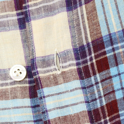 【中古】フィナモレ Finamore リネン チェック ホリゾンタルカラー カジュアルシャツ ベージュxブルー【サイズ38】【 状態ランクB 】【 メンズ 】