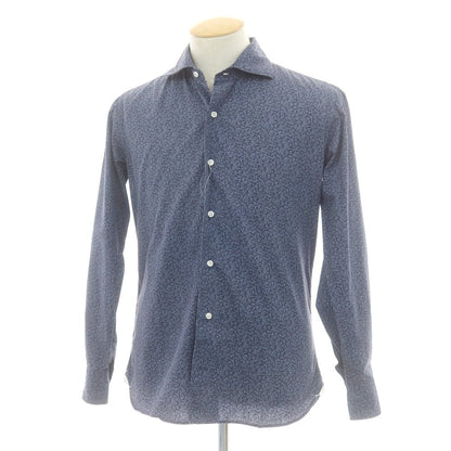 【中古】オリアン ORIAN コットン ボタニカル柄 ワイドカラー カジュアルシャツ ネイビー【 S 】【 状態ランクB 】【 メンズ 】