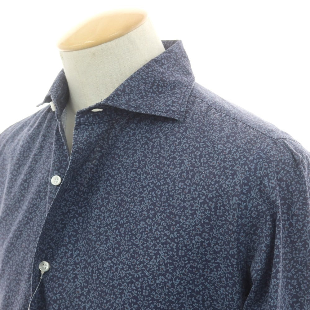 【中古】オリアン ORIAN コットン ボタニカル柄 ワイドカラー カジュアルシャツ ネイビー【 S 】【 状態ランクB 】【 メンズ 】