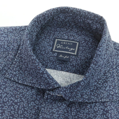 【中古】オリアン ORIAN コットン ボタニカル柄 ワイドカラー カジュアルシャツ ネイビー【 S 】【 状態ランクB 】【 メンズ 】