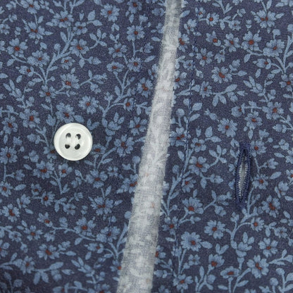 【中古】オリアン ORIAN コットン ボタニカル柄 ワイドカラー カジュアルシャツ ネイビー【 S 】【 状態ランクB 】【 メンズ 】