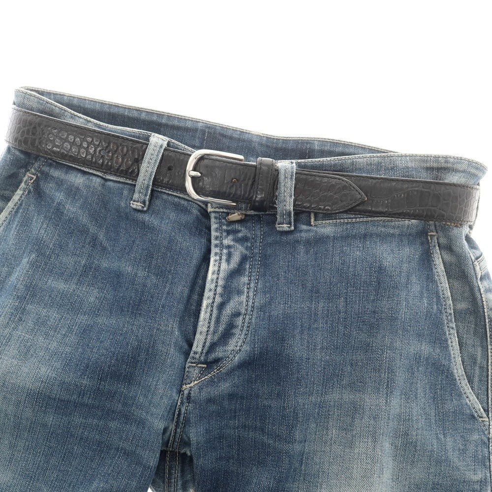 【中古】サドラーズ Saddlers クロコ型押しレザー ベルト ブラック【 80 】【 状態ランクC 】【 メンズ 】