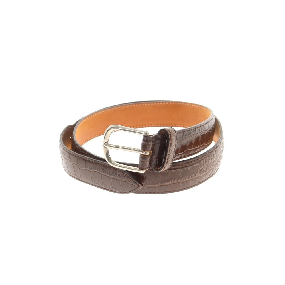 【中古】サドラーズ Saddlers クロコ型押しレザー ベルト ブラウン【 85-100 】【 状態ランクC 】【 メンズ 】