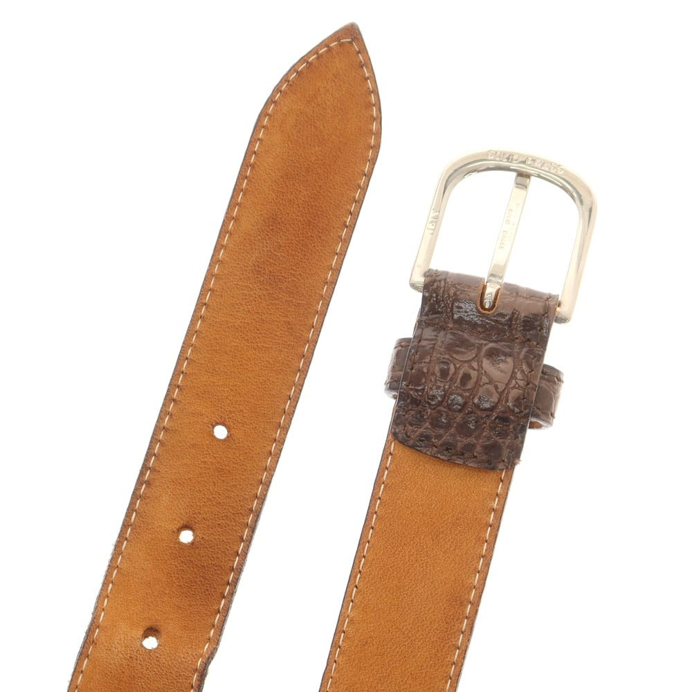 【中古】サドラーズ Saddlers クロコ型押しレザー ベルト ブラウン【 85-100 】【 状態ランクC 】【 メンズ 】