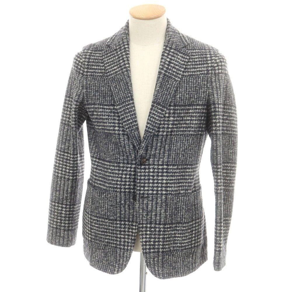【中古】ティージャケット T-JACKET ポリエステルウールジャージー チェック カジュアルジャケット ネイビーxホワイト【 サイズS 】【 状態ランクB 】【 メンズ 】 [BPD]