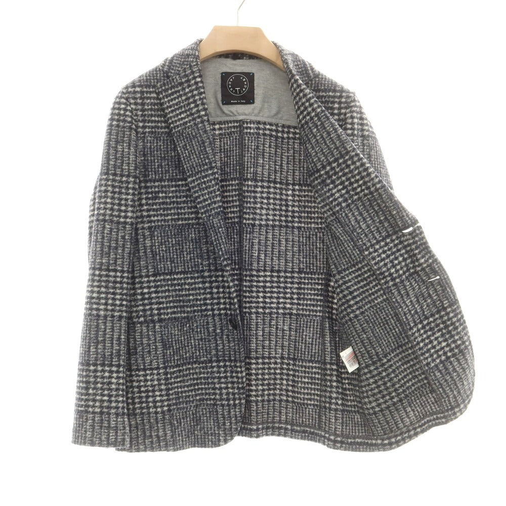 【中古】ティージャケット T-JACKET ポリエステルウールジャージー チェック カジュアルジャケット ネイビーxホワイト【 サイズS 】【 状態ランクB 】【 メンズ 】 [BPD]