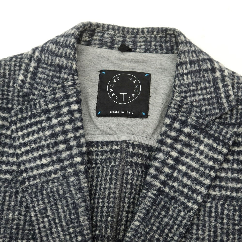 【中古】ティージャケット T-JACKET ポリエステルウールジャージー チェック カジュアルジャケット ネイビーxホワイト【 S 】【 状態ランクB 】【 メンズ 】