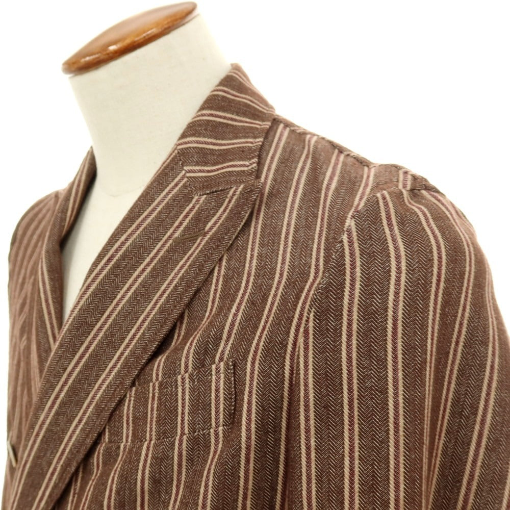 【中古】ラルディーニ LARDINI コットンポリエステル ヘリンボーン ストライプ ダブル6B カジュアルジャケット ブラウンxベージュ【サイズ46】【 状態ランクC 】【 メンズ 】