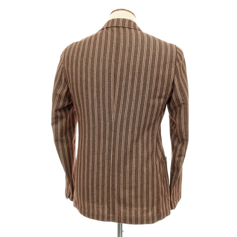 【中古】ラルディーニ LARDINI コットンポリエステル ヘリンボーン ストライプ ダブル6B カジュアルジャケット ブラウンxベージュ【サイズ46】【 状態ランクC 】【 メンズ 】