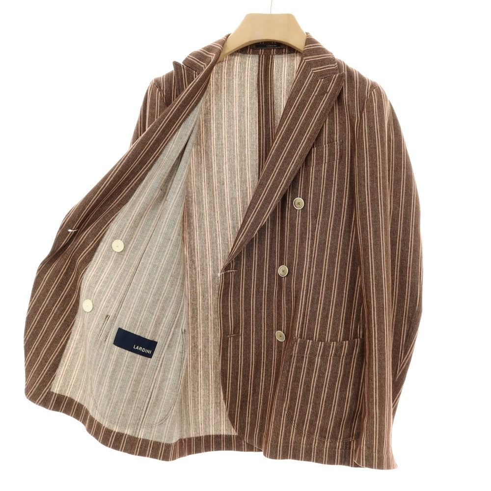 【中古】ラルディーニ LARDINI コットンポリエステル ヘリンボーン ストライプ ダブル6B カジュアルジャケット ブラウンxベージュ【サイズ46】【 状態ランクC 】【 メンズ 】