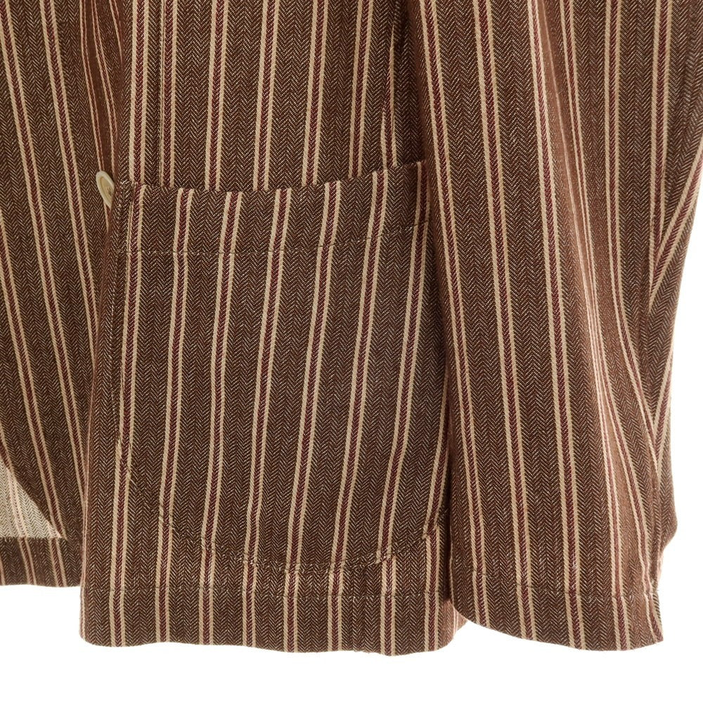 【中古】ラルディーニ LARDINI コットンポリエステル ヘリンボーン ストライプ ダブル6B カジュアルジャケット ブラウンxベージュ【サイズ46】【 状態ランクC 】【 メンズ 】