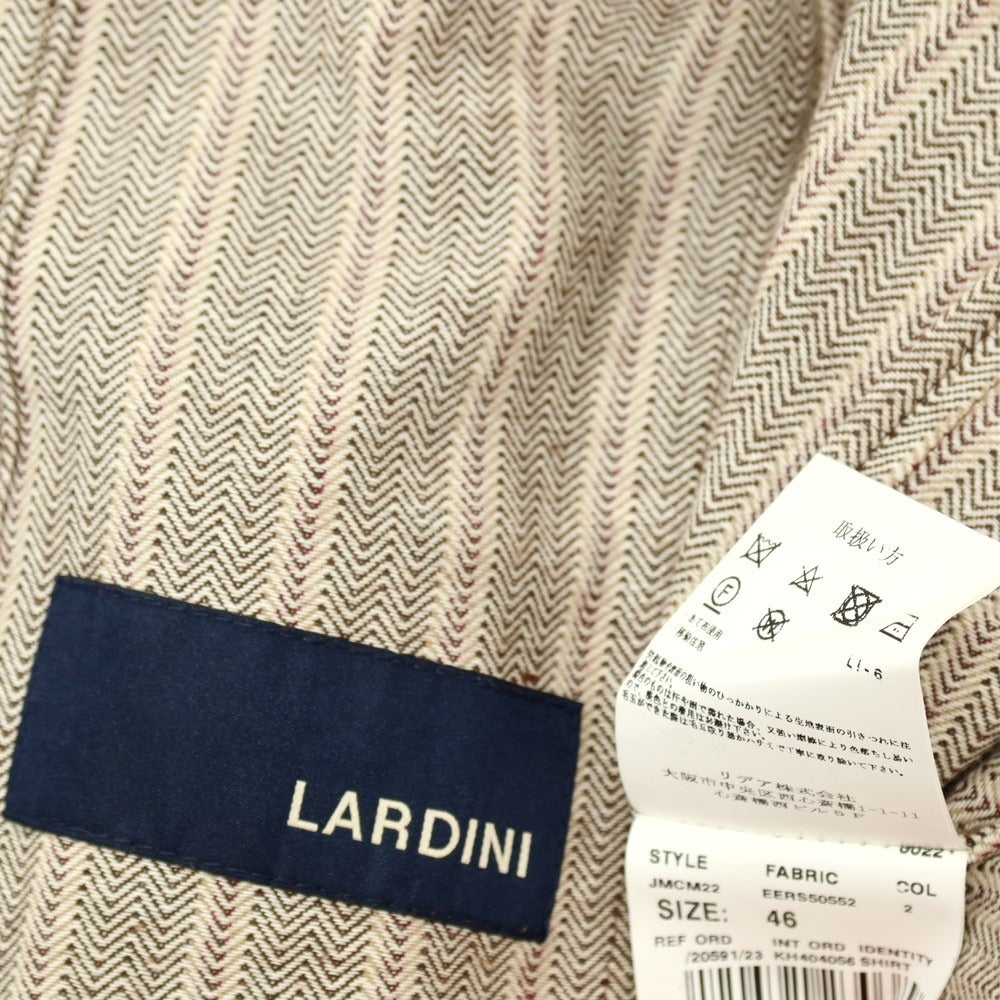 【中古】ラルディーニ LARDINI コットンポリエステル ヘリンボーン ストライプ ダブル6B カジュアルジャケット ブラウンxベージュ【サイズ46】【 状態ランクC 】【 メンズ 】