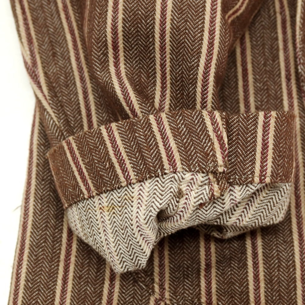 【中古】ラルディーニ LARDINI コットンポリエステル ヘリンボーン ストライプ ダブル6B カジュアルジャケット ブラウンxベージュ【サイズ46】【 状態ランクC 】【 メンズ 】