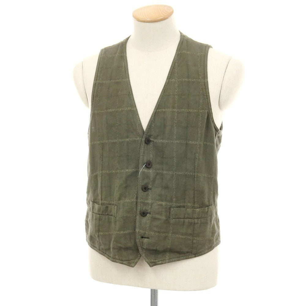 【中古】ラルディーニ LARDINI リネン系 チェック カジュアル系ジレ ベスト オリーブ【サイズ表記なし（S位）】【 状態ランクC 】【 メンズ 】