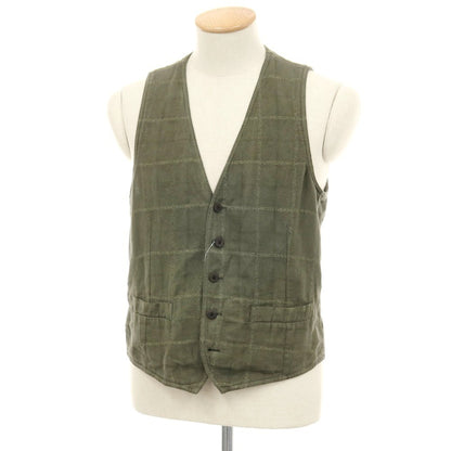 【中古】ラルディーニ LARDINI リネン系 チェック カジュアル系ジレ ベスト オリーブ【サイズ表記なし（S位）】【 状態ランクC 】【 メンズ 】