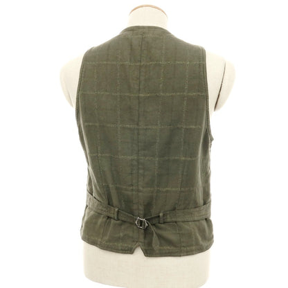 【中古】ラルディーニ LARDINI リネン系 チェック カジュアル系ジレ ベスト オリーブ【サイズ表記なし（S位）】【 状態ランクC 】【 メンズ 】